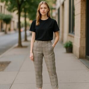 5/$35 Sky & Sparrow Womens Pants Sz S Beige Blue Tan Plaid Pencil Pixie Mid Rise